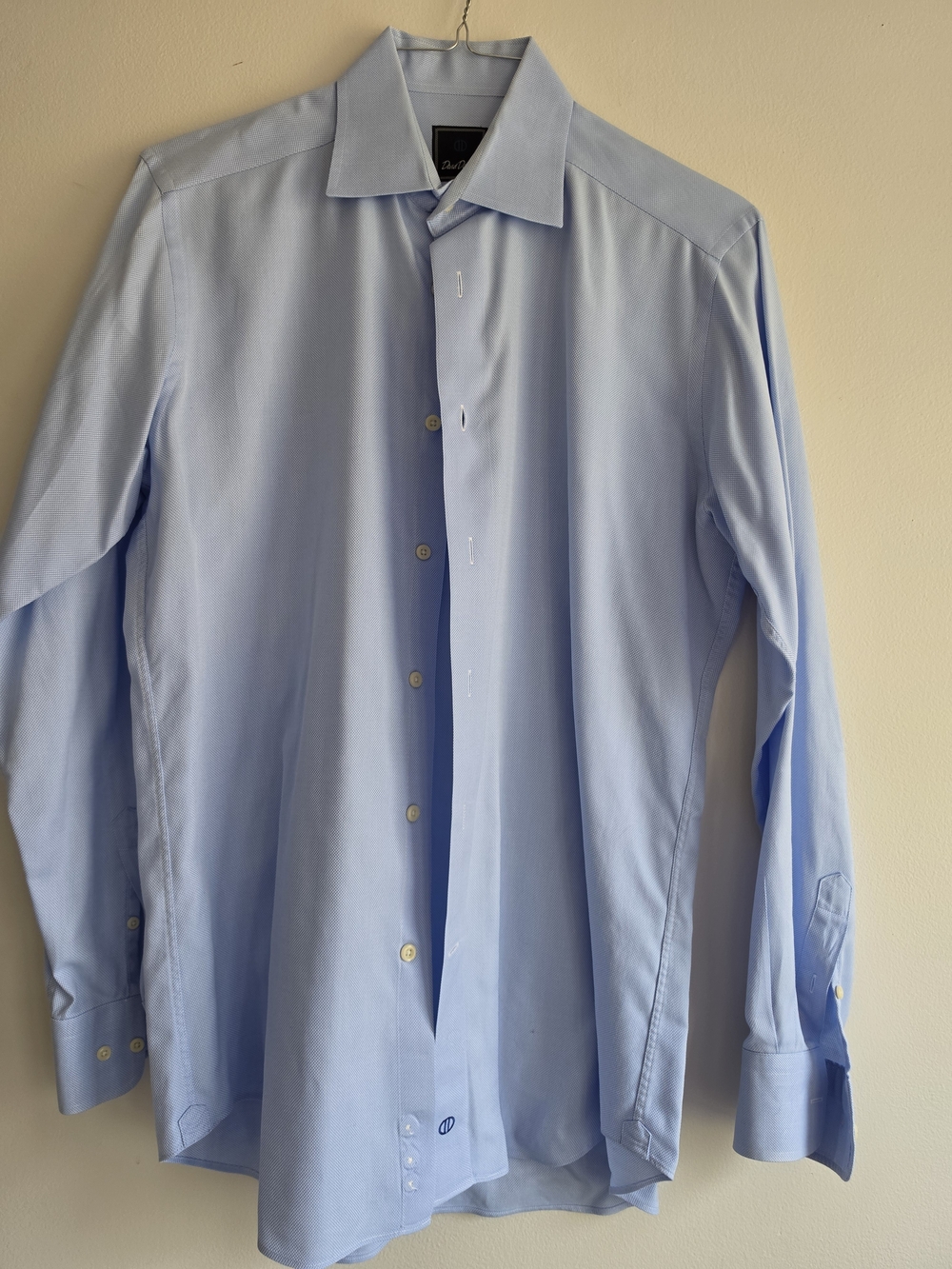 David Donahue Light Blue Dress Shirt - Spread Collar Cotton Trim Fit 16 34/35